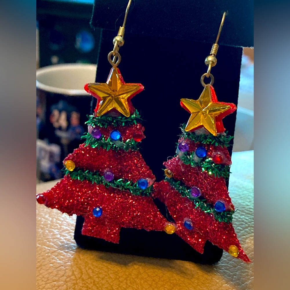 Cute handmade fabric Christmas tree earrings